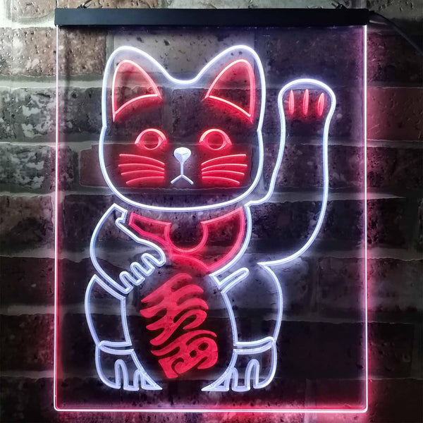 ADVPRO Maneki Neko Lucky Cat Welcome Japan  Dual Color LED Neon Sign st6-j0980 - White & Red
