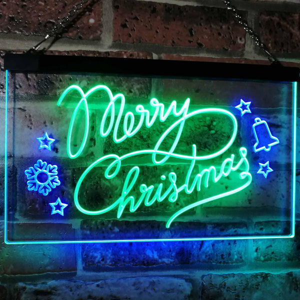 ADVPRO Merry Christmas Tree Star Bell Display Home Decor Dual Color LED Neon Sign st6-j2038 - Green & Blue