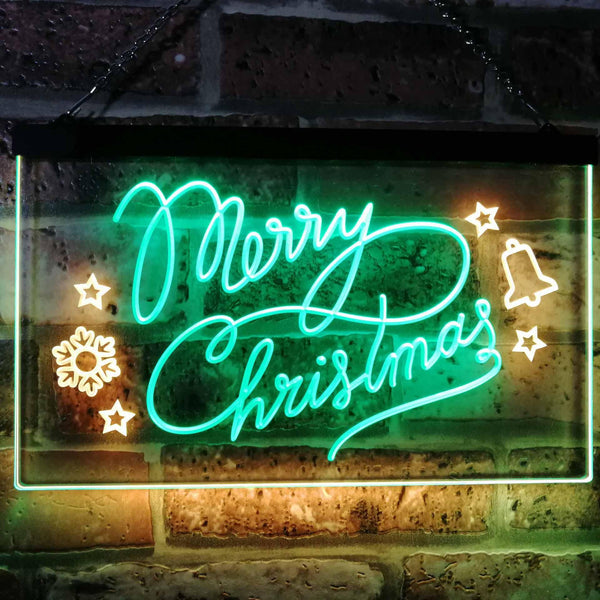ADVPRO Merry Christmas Tree Star Bell Display Home Decor Dual Color LED Neon Sign st6-j2038 - Green & Yellow