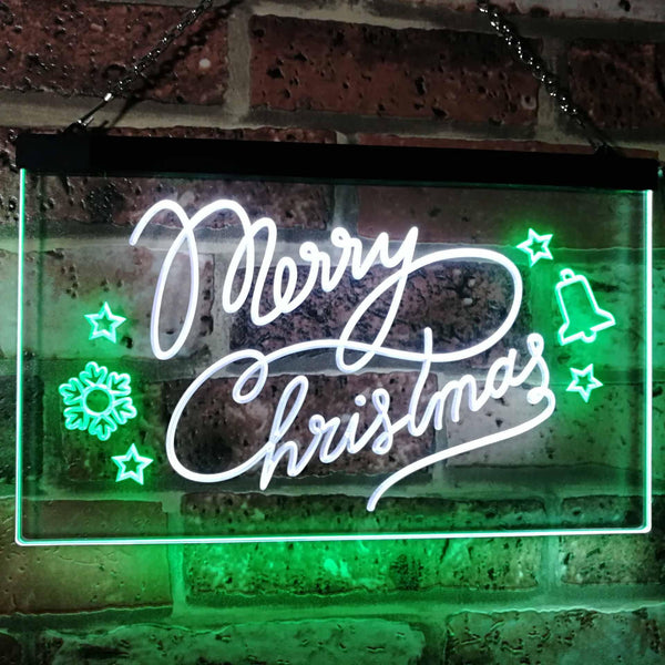 ADVPRO Merry Christmas Tree Star Bell Display Home Decor Dual Color LED Neon Sign st6-j2038 - White & Green