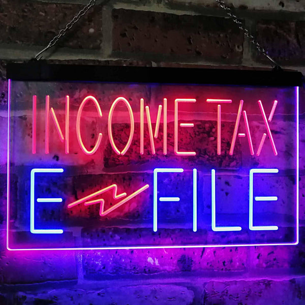 ADVPRO Income Tax E-File Indoor Display Dual Color LED Neon Sign st6-j2694 - Blue & Red