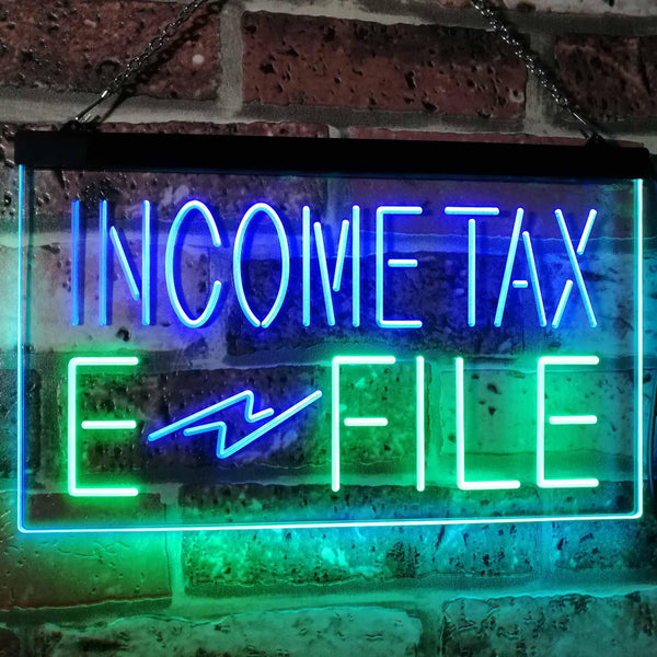 ADVPRO Income Tax E-File Indoor Display Dual Color LED Neon Sign st6-j2694 - Green & Blue