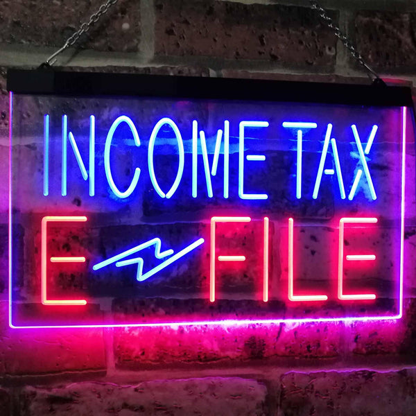 ADVPRO Income Tax E-File Indoor Display Dual Color LED Neon Sign st6-j2694 - Red & Blue