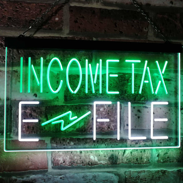 ADVPRO Income Tax E-File Indoor Display Dual Color LED Neon Sign st6-j2694 - White & Green