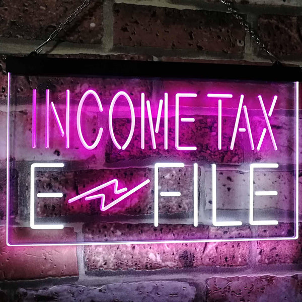 ADVPRO Income Tax E-File Indoor Display Dual Color LED Neon Sign st6-j2694 - White & Purple