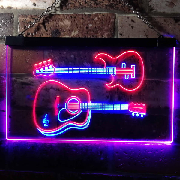 ADVPRO Guitar Electronic Acoustic Music Room Dual Color LED Neon Sign st6-m0014 - Blue & Red