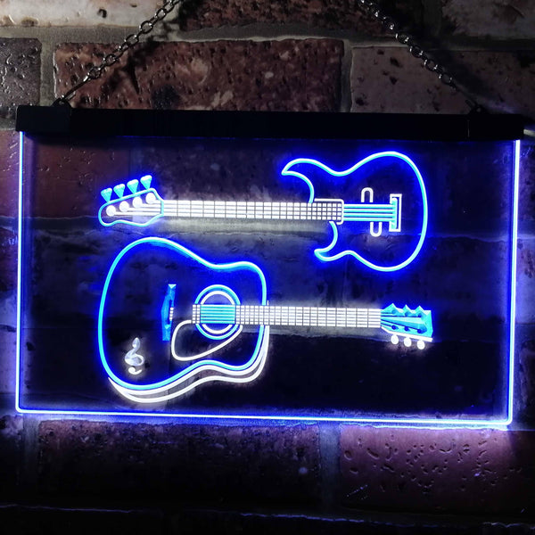 ADVPRO Guitar Electronic Acoustic Music Room Dual Color LED Neon Sign st6-m0014 - White & Blue