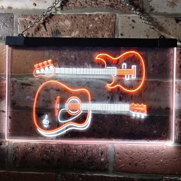 ADVPRO Guitar Electronic Acoustic Music Room Dual Color LED Neon Sign st6-m0014 - White & Orange