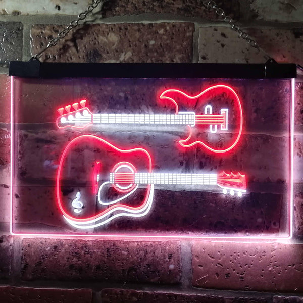 ADVPRO Guitar Electronic Acoustic Music Room Dual Color LED Neon Sign st6-m0014 - White & Red