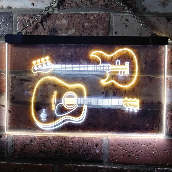 ADVPRO Guitar Electronic Acoustic Music Room Dual Color LED Neon Sign st6-m0014 - White & Yellow