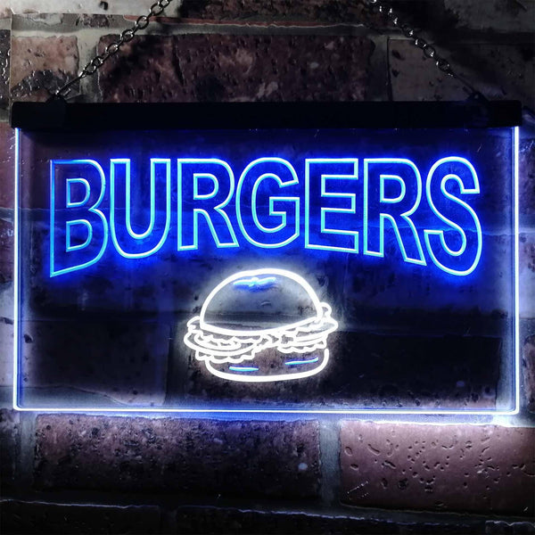 ADVPRO Burgers Fast Food Shop Dual Color LED Neon Sign st6-m0082 - White & Blue