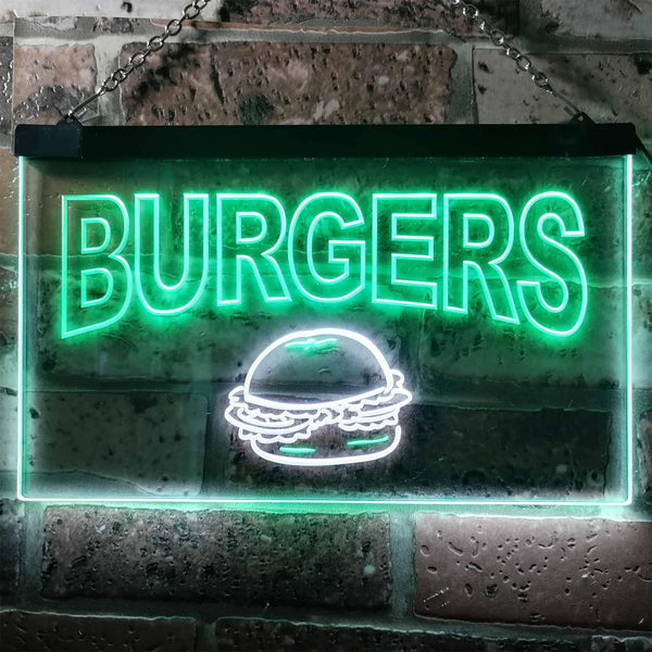 ADVPRO Burgers Fast Food Shop Dual Color LED Neon Sign st6-m0082 - White & Green