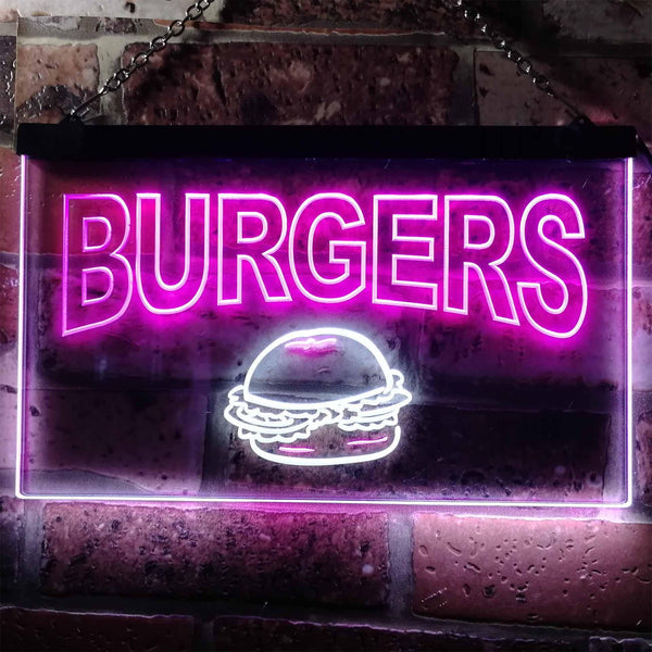 ADVPRO Burgers Fast Food Shop Dual Color LED Neon Sign st6-m0082 - White & Purple