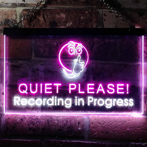 ADVPRO Recording in Progress Quiet Please On Air Studio Dual Color LED Neon Sign st6-m0096 - White & Purple