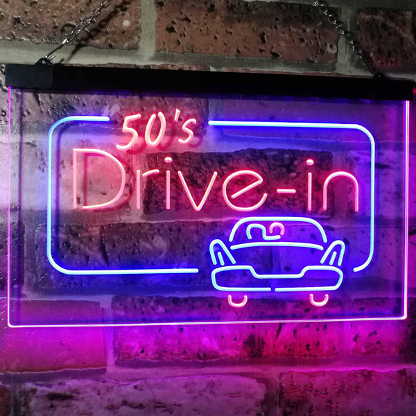 ADVPRO 50s Drive in Vintage Display Home Decor Dual Color LED Neon Sign st6-m2076 - Red & Blue