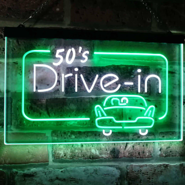 ADVPRO 50s Drive in Vintage Display Home Decor Dual Color LED Neon Sign st6-m2076 - White & Green
