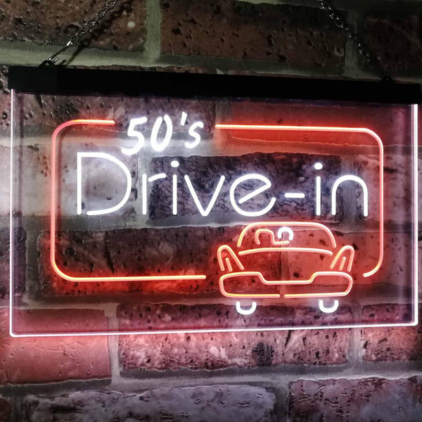 ADVPRO 50s Drive in Vintage Display Home Decor Dual Color LED Neon Sign st6-m2076 - White & Orange
