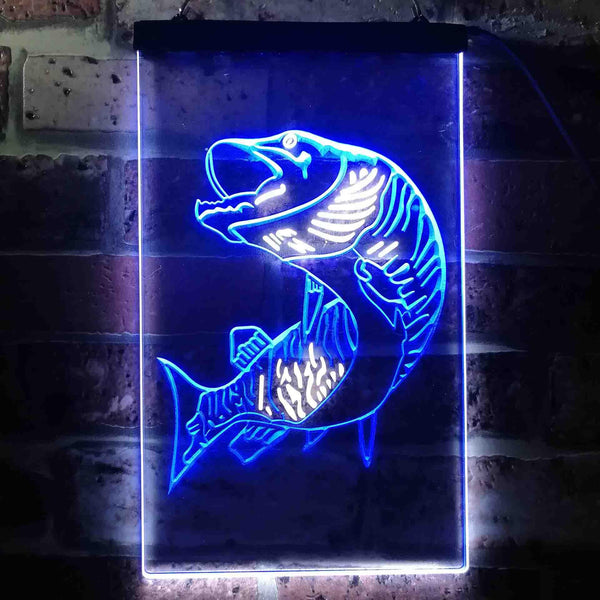 ADVPRO Fish Fly Fishing Cabin Den Display  Dual Color LED Neon Sign st6-s0073 - White & Blue
