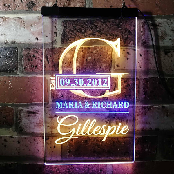 ADVPRO Name Personalized Surname Initial Custom Est. Year Neon Sign Dual Color LED Neon Sign st6-wi-tm - Blue & Yellow
