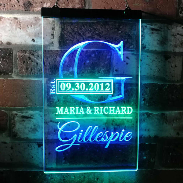 ADVPRO Name Personalized Surname Initial Custom Est. Year Neon Sign Dual Color LED Neon Sign st6-wi-tm - Green & Blue