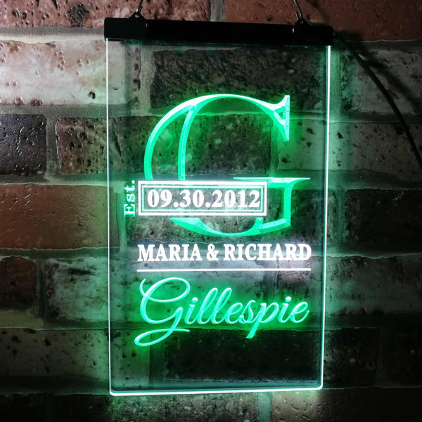 ADVPRO Name Personalized Surname Initial Custom Est. Year Neon Sign Dual Color LED Neon Sign st6-wi-tm - White & Green