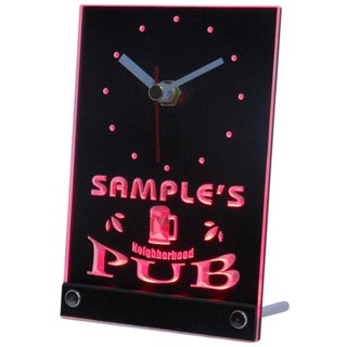 ADVPRO Neigborhood Pub Personalized Bar Beer Mug Neon Led Table Clock tncpg-tm - Red