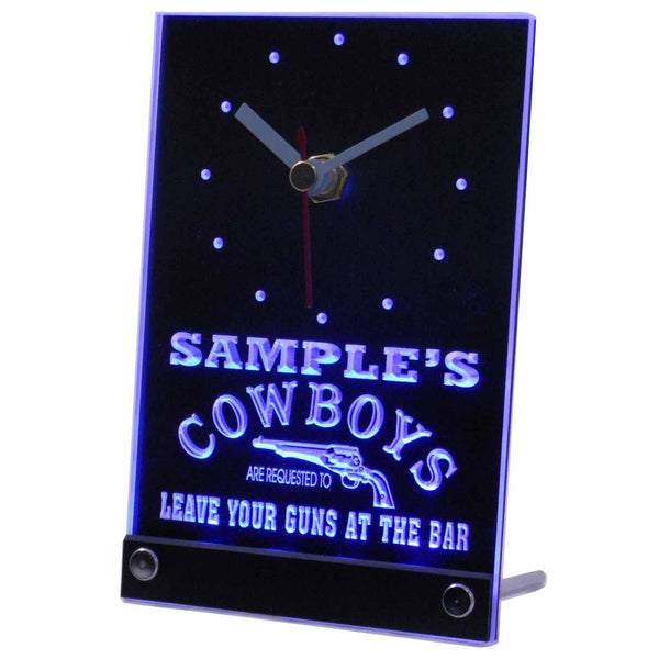 ADVPRO Personalized Cowboys Leave Guns at The Bar Neon Led Table Clock tncqg-tm - Blue