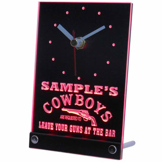 ADVPRO Personalized Cowboys Leave Guns at The Bar Neon Led Table Clock tncqg-tm - Red