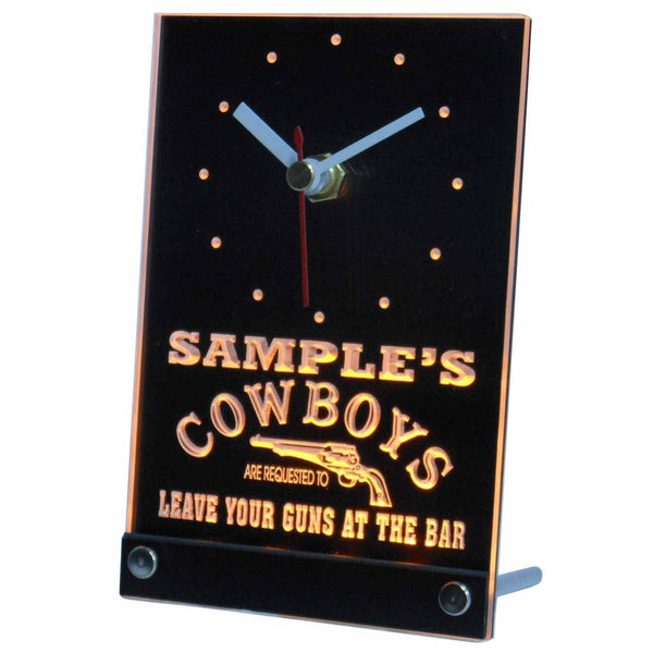 ADVPRO Personalized Cowboys Leave Guns at The Bar Neon Led Table Clock tncqg-tm - Yellow