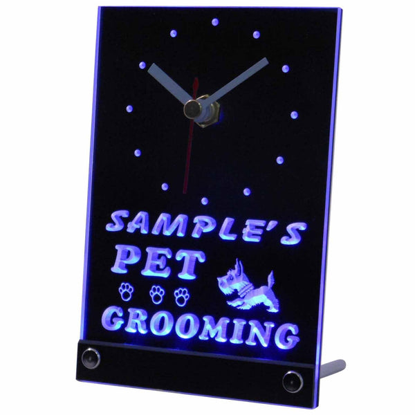ADVPRO Personalized Custom Pet Grooming Paw Print Bar Neon Led Table Clock tncqq-tm - Blue