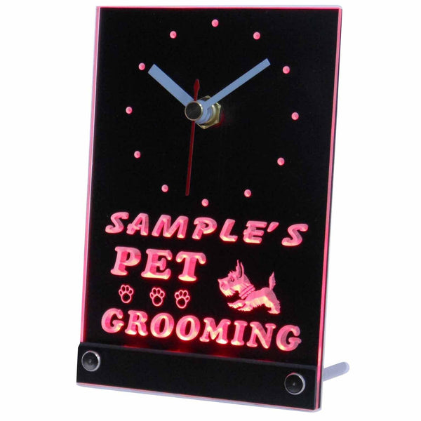 ADVPRO Personalized Custom Pet Grooming Paw Print Bar Neon Led Table Clock tncqq-tm - Red