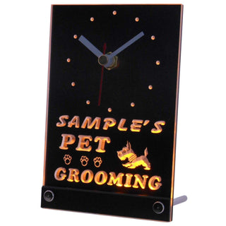 ADVPRO Personalized Custom Pet Grooming Paw Print Bar Neon Led Table Clock tncqq-tm - Yellow