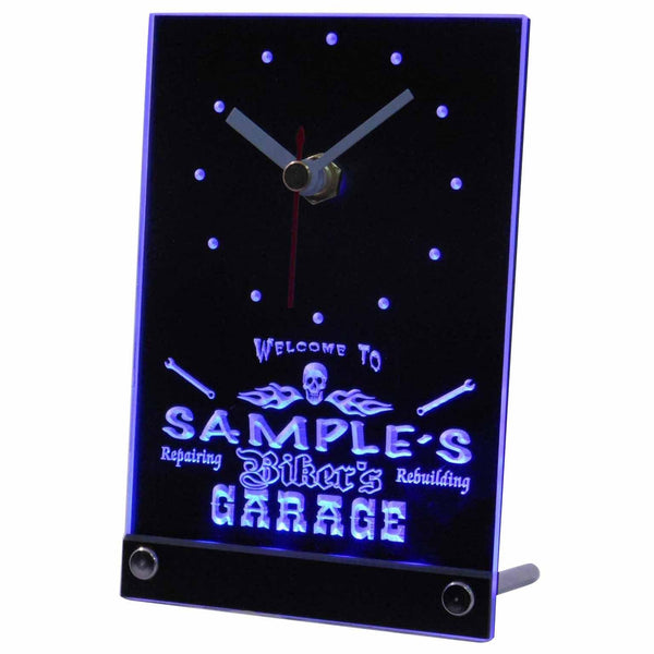 ADVPRO Personalized Biker's Skull Garage Motorcycle Neon Led Table Clock tncqu-tm - Blue