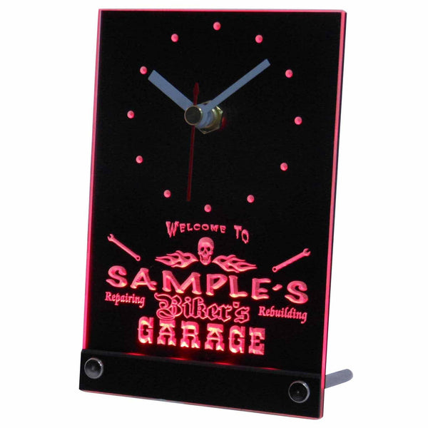 ADVPRO Personalized Biker's Skull Garage Motorcycle Neon Led Table Clock tncqu-tm - Red