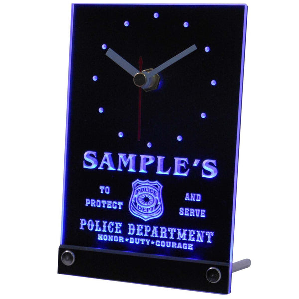 ADVPRO Personalized Custom Police Station Badge Bar Neon Led Table Clock tnctk-tm - Blue
