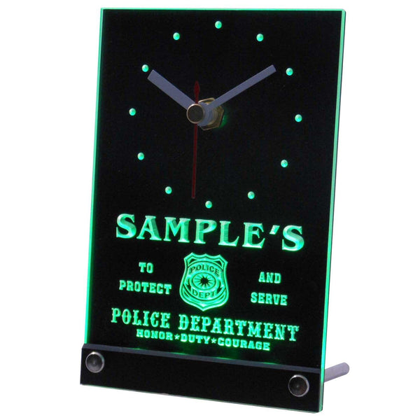 ADVPRO Personalized Custom Police Station Badge Bar Neon Led Table Clock tnctk-tm - Green