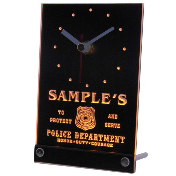 ADVPRO Personalized Custom Police Station Badge Bar Neon Led Table Clock tnctk-tm - Yellow