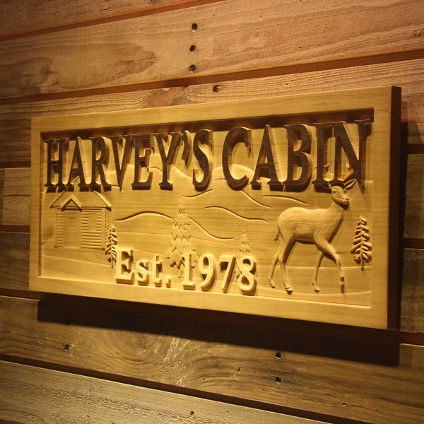 ADVPRO Name Personalized Cabin Forest House Deer Wood Engraved Wooden Sign wpa0102-tm - 26.75
