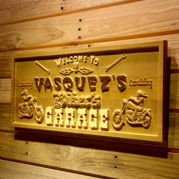ADVPRO Name Personalized Biker's Garage Motorcycle Skull Wood Engraved Wooden Sign wpa0124-tm - 26.75