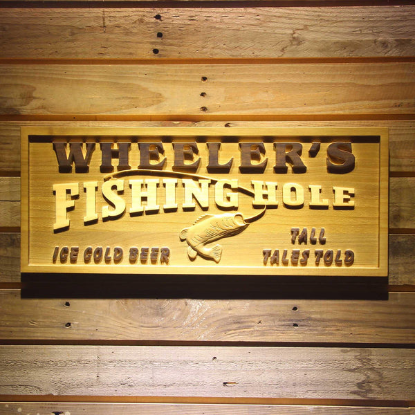 ADVPRO Name Personalized Fishing Hole Bass Fish Wood Engraved Wooden Sign wpa0127-tm - 18.25