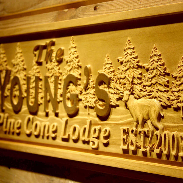ADVPRO Name Personalized Pine Cone Lodge Resort Cabin Deer with Established Year Wood Engraved Wooden Sign wpa0145-tm - Details 3