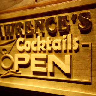 ADVPRO Name Personalized Cocktails Glass Open Bar Pub Wood Engraved Wooden Sign wpa0187-tm - Details 1