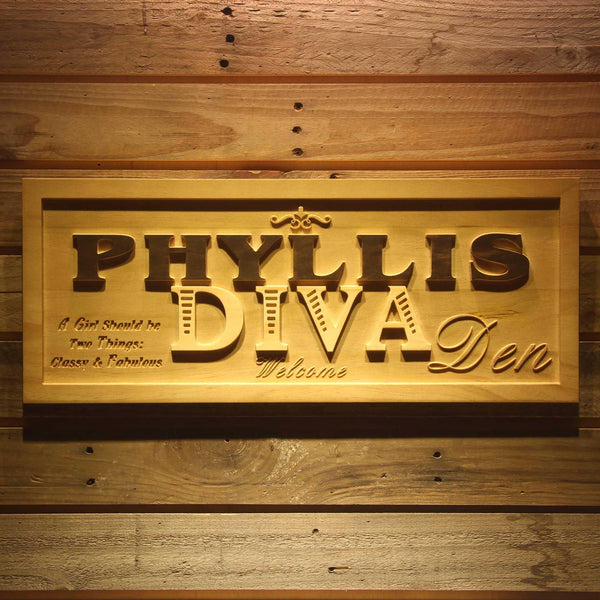 ADVPRO Name Personalized Diva DEN Girl Studio Room Decoration Wood Engraved Wooden Sign wpa0193-tm - 18.25