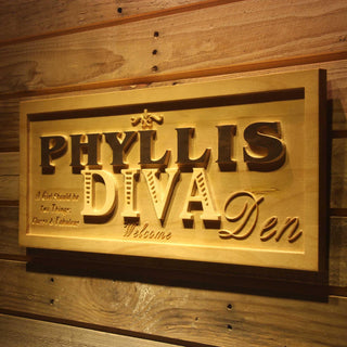 ADVPRO Name Personalized Diva DEN Girl Studio Room Decoration Wood Engraved Wooden Sign wpa0193-tm - 26.75