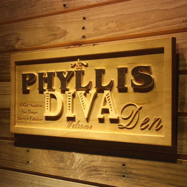 ADVPRO Name Personalized Diva DEN Girl Studio Room Decoration Wood Engraved Wooden Sign wpa0193-tm - 26.75