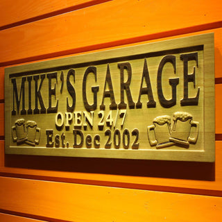 ADVPRO Name Personalized Garage Open 24/7 with Est. Date Man Cave Wood Engraved Wooden Sign wpa0205-tm - 26.75