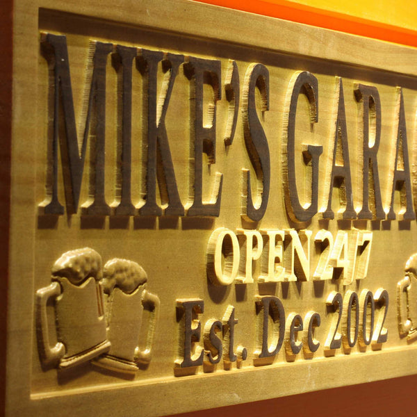 ADVPRO Name Personalized Garage Open 24/7 with Est. Date Man Cave Wood Engraved Wooden Sign wpa0205-tm - Details 2