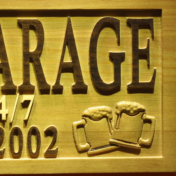 ADVPRO Name Personalized Garage Open 24/7 with Est. Date Man Cave Wood Engraved Wooden Sign wpa0205-tm - Details 3