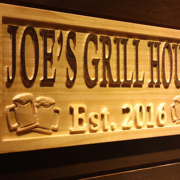 ADVPRO Name Personalized Grill House with Est. Year Bar Wood Engraved Wooden Sign wpa0208-tm - Details 1