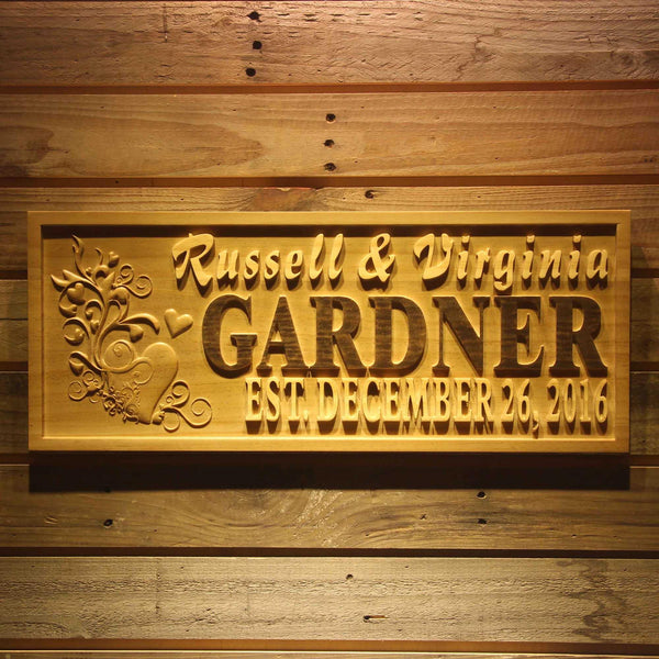 ADVPRO Personalized Double Heart Mr & Mrs Wedding Gift Custom Home D‚cor First Name Established Gift Family Sign Bar Beer Wood Wooden Signs wpa0249-tm - 18.25